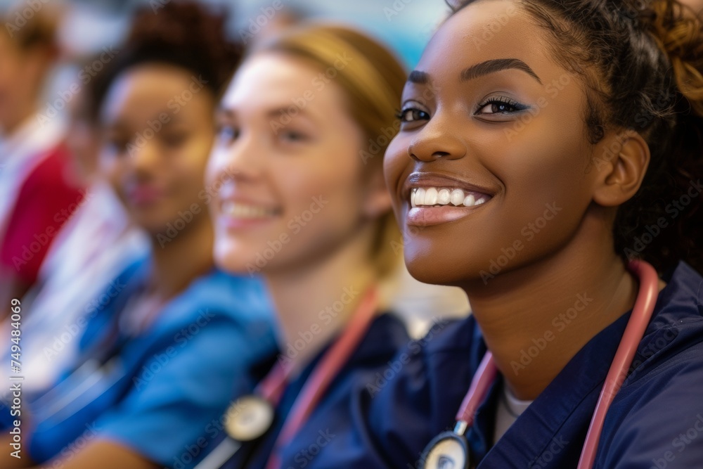 Smiling African American Nursing Student with Classmates