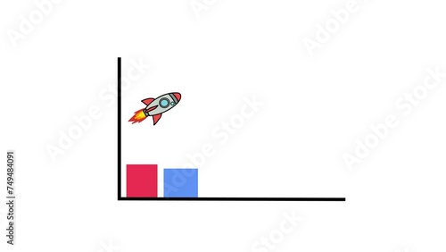 business graph with arrow business growth concept with rocket animation	
