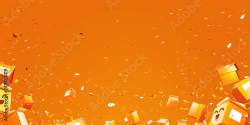 A bright orange background with a border of cartoon smiley faces, confetti, and party elements, ideal for April Fools' Day party invitations or events centered around fun and celebration.