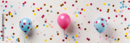 A festive and colorful image featuring balloons and confetti, suitable for an April Fools' Day party announcement or a celebratory background for promotions and events.