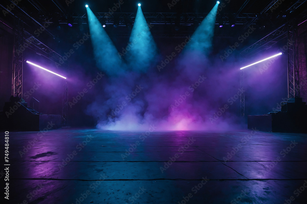 lights on stage with fog and smoke