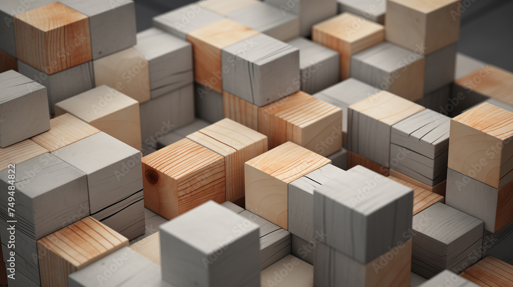 wooden cube blocks in pyramid structure on a grey background, Ai generated image wooden cube blocks in pyramid structure on a grey background, Ai generated image