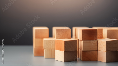 wooden cube blocks in pyramid structure on a grey background  Ai generated image