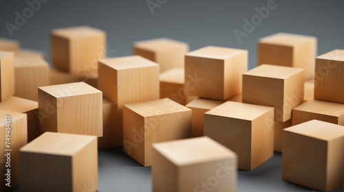 wooden cube blocks in pyramid structure on a grey background  Ai generated image