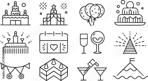 Holiday  party, event, celebrate, entertainments Icons set  vector collections. 