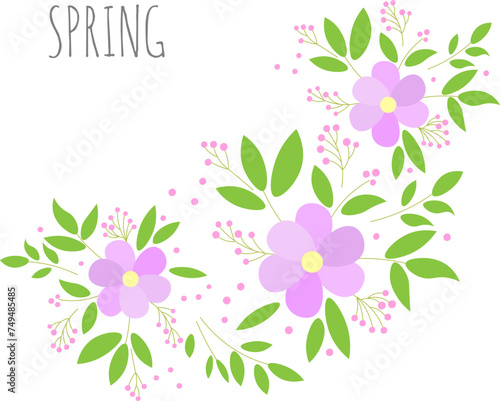 Spring. Flowers and leaves. Elegant floral backdrop set with a place for text.