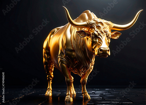 A bull made of gold on a black background.