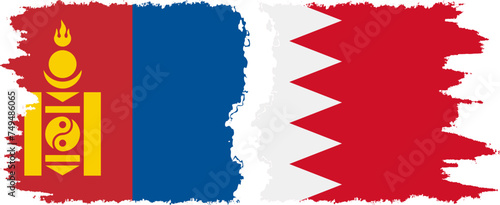 Bahrain and Mongolia grunge flags connection vector