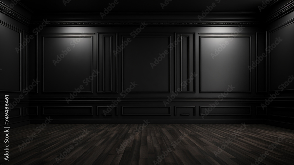 Interior of classic black empty room with walls Interior of classic black empty room with walls