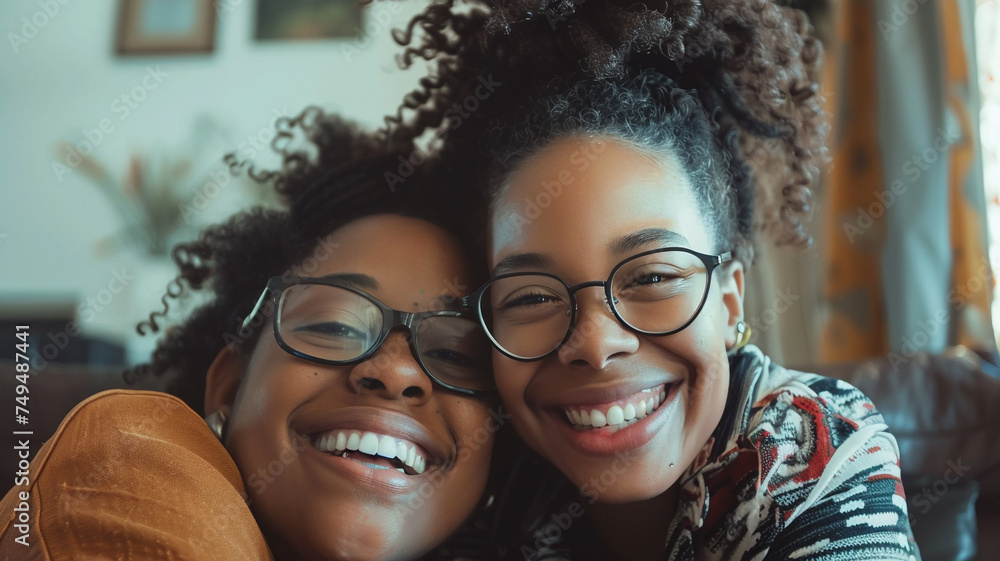 A mother and daughter sharing happy moments together at home, creating a warm and loving atmosphere. A mother and daughter sharing happy moments together at home, creating a warm and loving atmosphere.