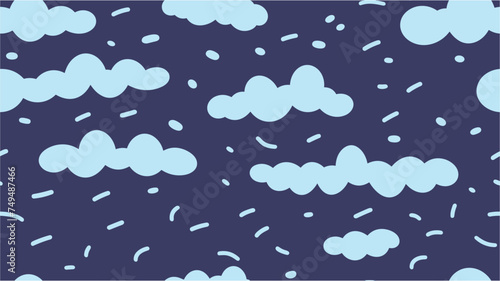 Sky. Whimsical minimal gender neutral color. Vector illustration. Hand Drawn vector illustration. Baby's room. Wrapping paper or banner template. Clouds seamless pattern.