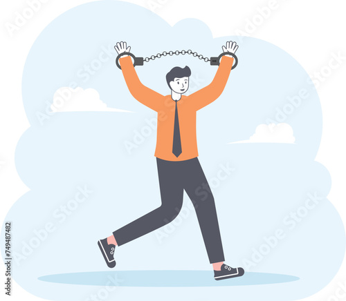 Businessman hands fettered with chain, illustration vector cartoon

