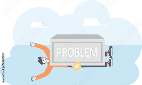 Businessman lifting weights of problem text over her body, illustration vector cartoon

