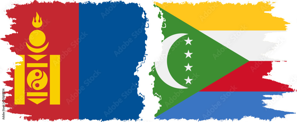Comoros and Mongolia grunge flags connection vector