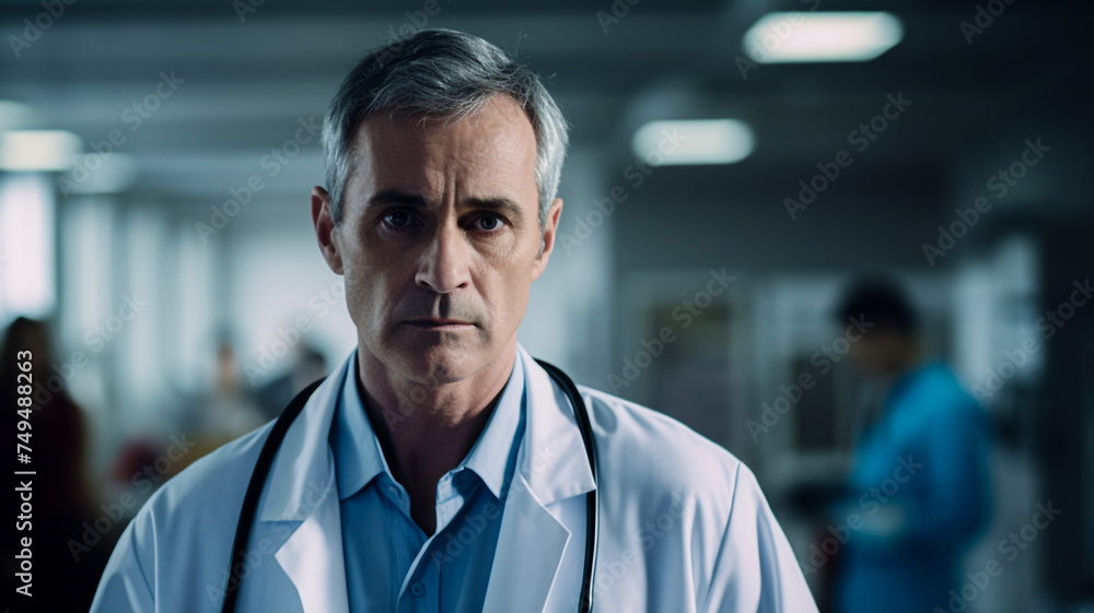 A man doctor in a hospital, indicating a medical professional working in a healthcare setting A man doctor in a hospital, indicating a medical professional working in a healthcare setting