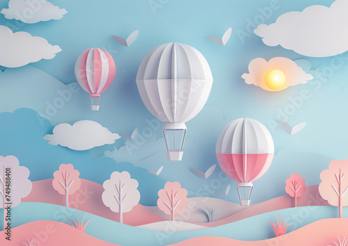 Outdoor scene hot air balloons on sunny day