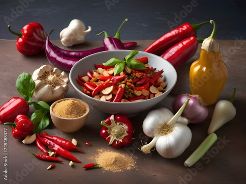 Culinary Elegance  A Close Look at Fresh Chilies  Shallots  Garlic  Ginger  and More