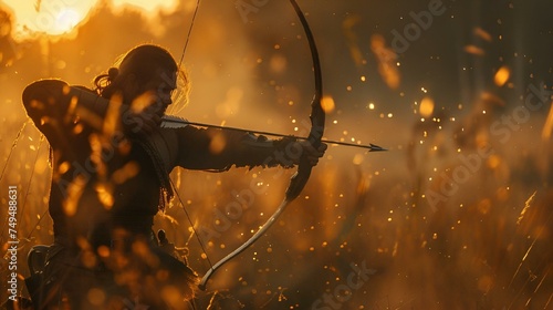 hunting at dusk with a bow and arrow