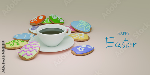 Happy Easter holiday banner. Greeting banner. 3d render. 