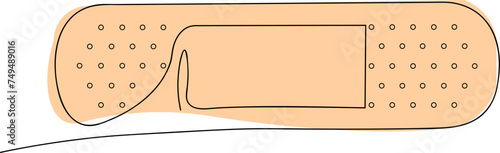 Medical plaster bandage one continuous line drawing. Medical tools. Adhesive plaster. Medical icons, symbols. Line art. Isolated on white background. Vector illustration.