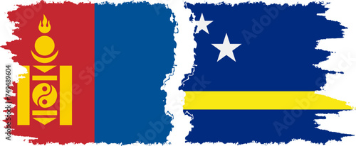 Curacao and Mongolia grunge flags connection vector