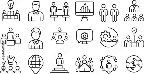 Seminar, interview, Conference, team, brainstorm, meeting web icon set vector collections. 