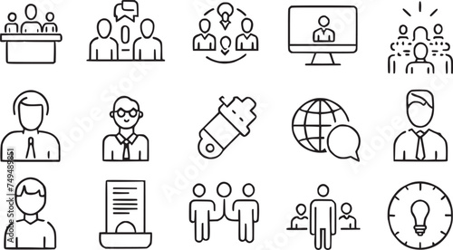 Seminar, interview, Conference, team, brainstorm, meeting web icon set vector collections. 