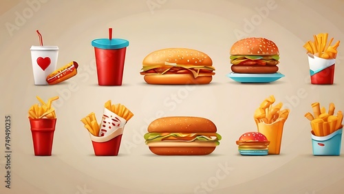 Fast food burgar drinks, french fries illustration