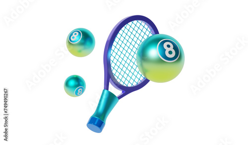 Tennis racket and lottery balls isolated from transparent background. © Sukumolnunt