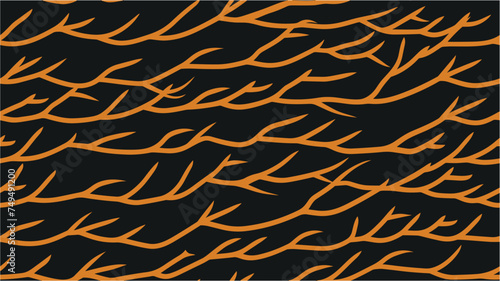 Safari style. Foliage and animal skim. Food abstract wallpaper pattern with waved stripes. Graphic Banner. Orange camouflage pattern. Abstract floral background. Seamless.