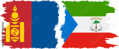 Equatorial Guinea and Mongolia grunge flags connection vector