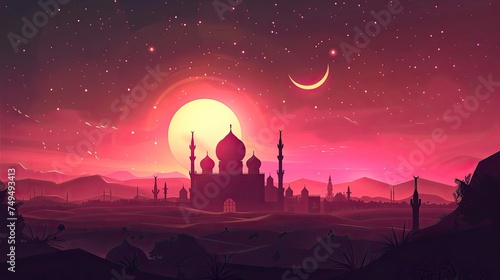 Beautyful Romadan Mosque. Eid Alfitr Moon With a Background  Wallpaper