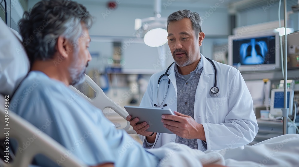 Doctor talking to patient while holding digital tablet Doctor talking to patient while holding digital tablet