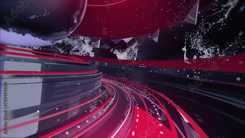 3d Breaking news intro animation with globe in circular abstract red scene with world map around