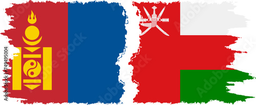 Oman and Mongolia grunge flags connection vector