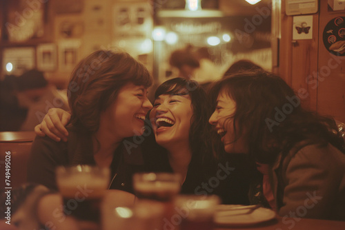 Retro Laughs  Friends Laughing Together at a Vintage Bar