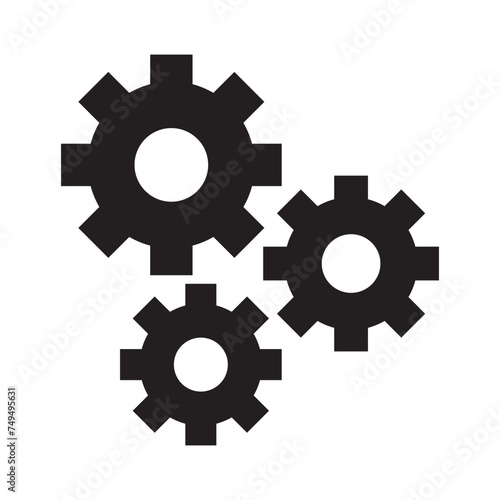 Cogwheel icon. Sprocket wheel logo. Settings button sign. Mechanic gear symbol. Black silhouette isolated on white background. Vector illustration image. eps10