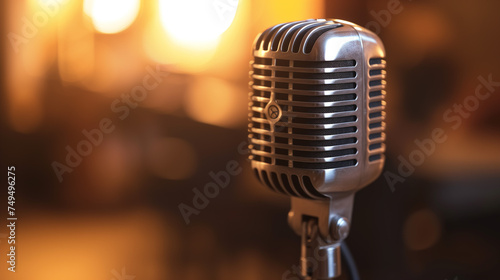 Vintage mic with defocused light background