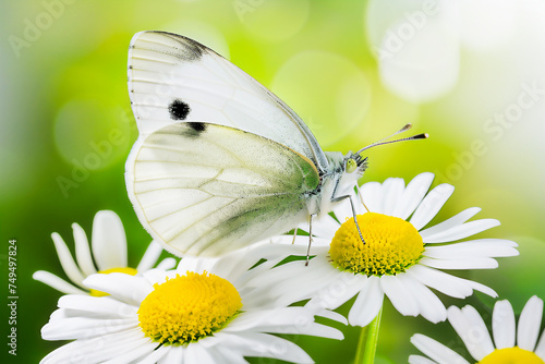 White butterfly on camomile photo