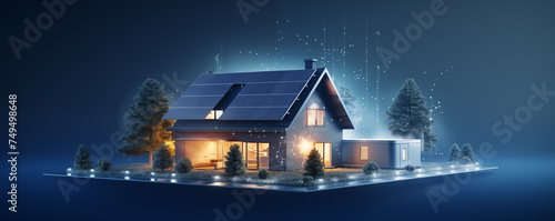 futuristic generic smart home with solar panels rooftop system for renewable energy concepts, concept house that is covered in solar panels and windows in the front yard