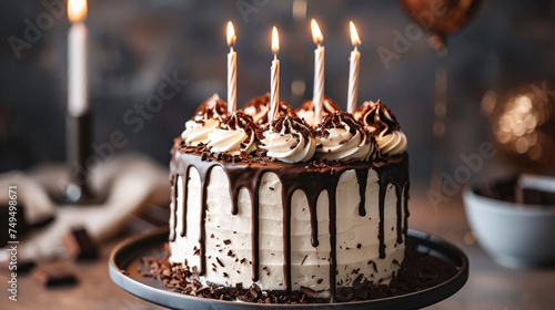 birthday cake with chocolate drizzle
