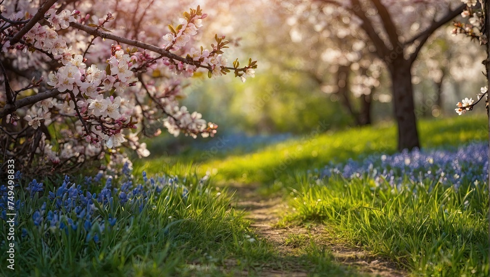 Blooming spring background - apple trees in the garden in flowers, the first spring flowers, nature blooms. Blooming spring background - apple trees in the garden in flowers, the first spring flowers, nature blooms.