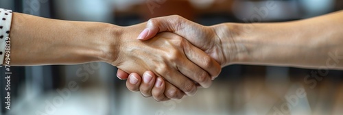 Two hands shaking hands and making a deal in an office