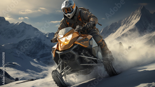 Man enjoying the snowy landscape while riding a snowmobile