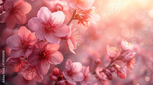 In the spring  a beautiful flowering cherry  or Sakura  is seen against a background filled with blossoms.