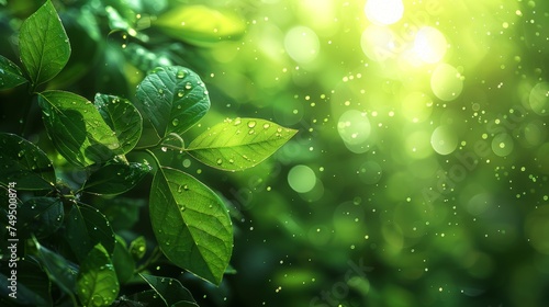 Background of sunny abstract green nature with selective focus.
