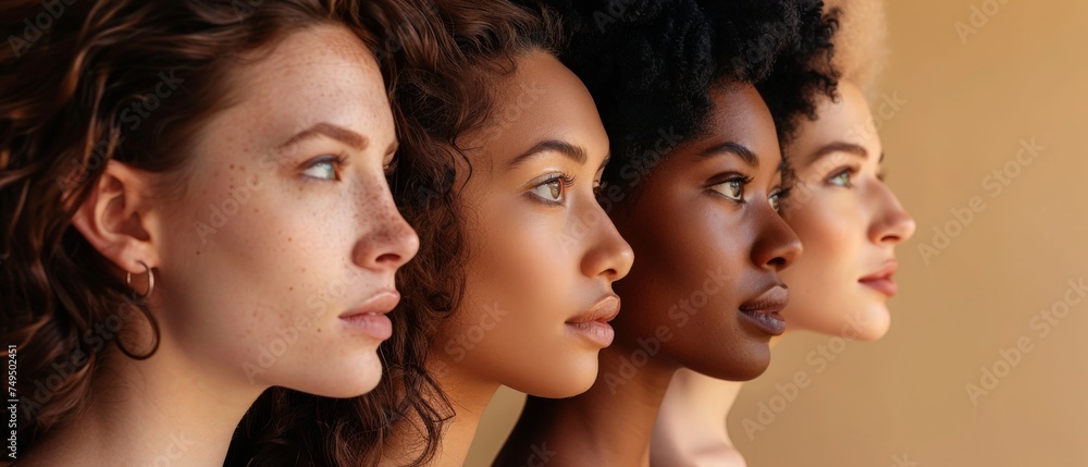 sideview portrait of a diverse group of beautiful woman