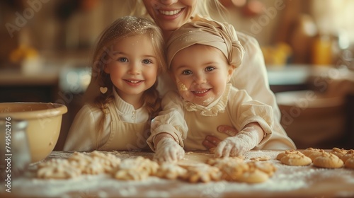 A parent and child standing side by side at the kitchen counter.