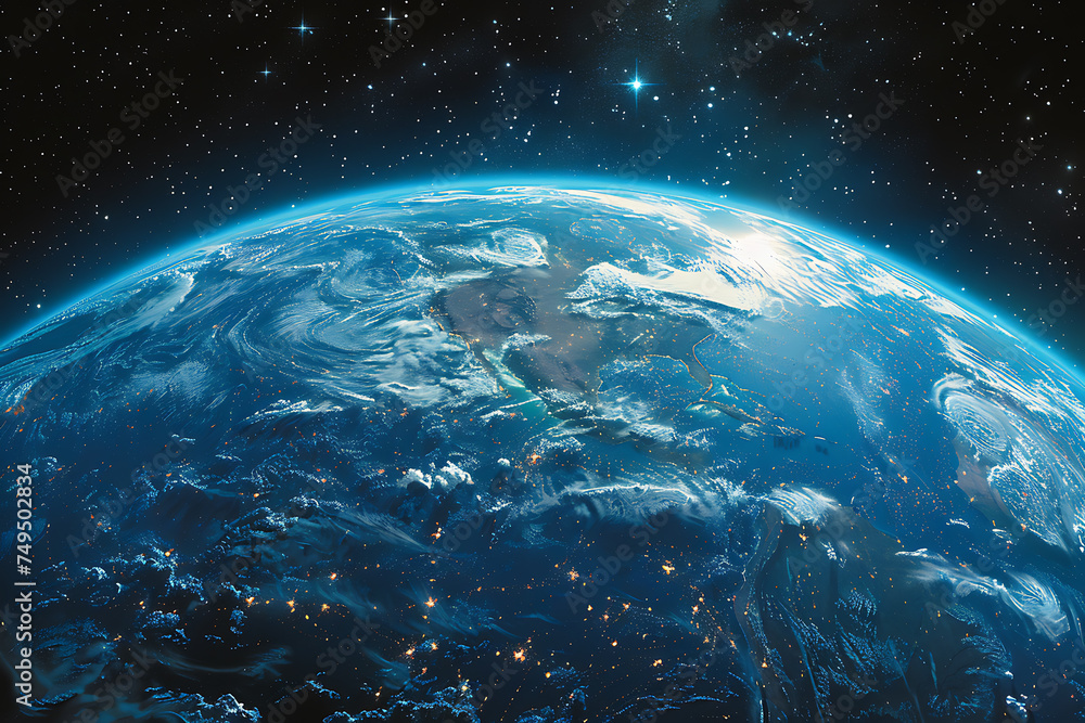 Fototapeta premium Blue Earth in the space. Colorful art. Solar system