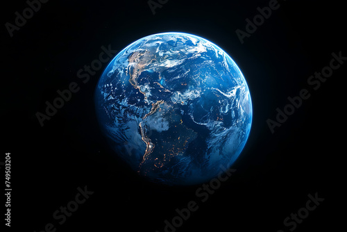 Blue Earth in the space. Colorful art. Solar system 